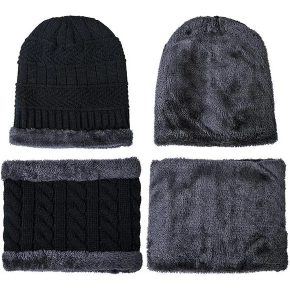 Warm Winter Beanie Hat & Scarf Set Stylish Knit Skull Cap for Men Women (05